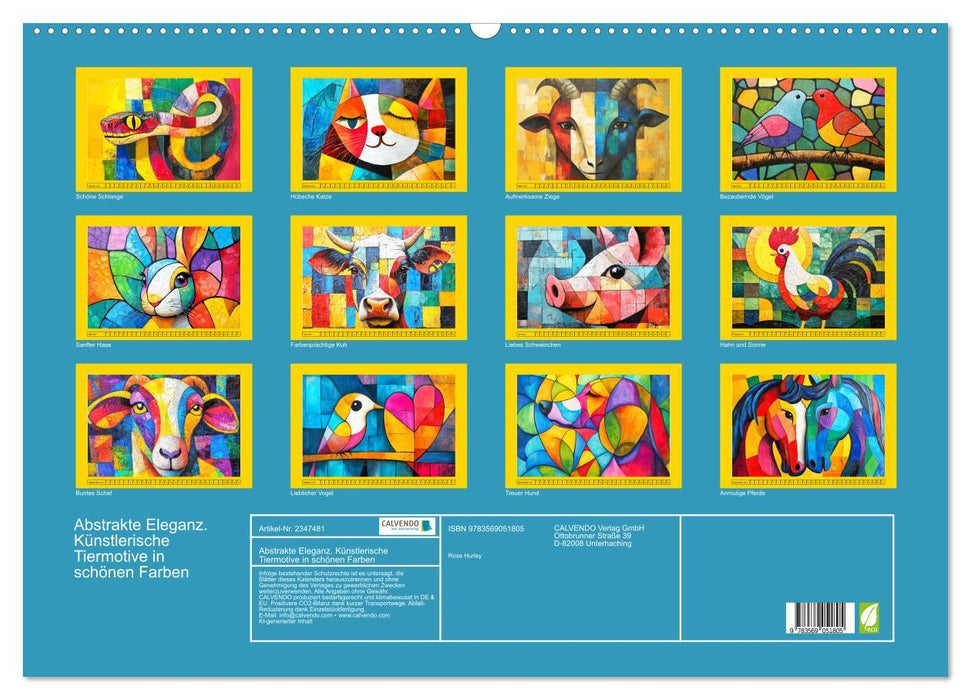 Abstrakte Eleganz. Künstlerische Tiermotive in schönen Farben (CALVENDO Wandkalender 2027)