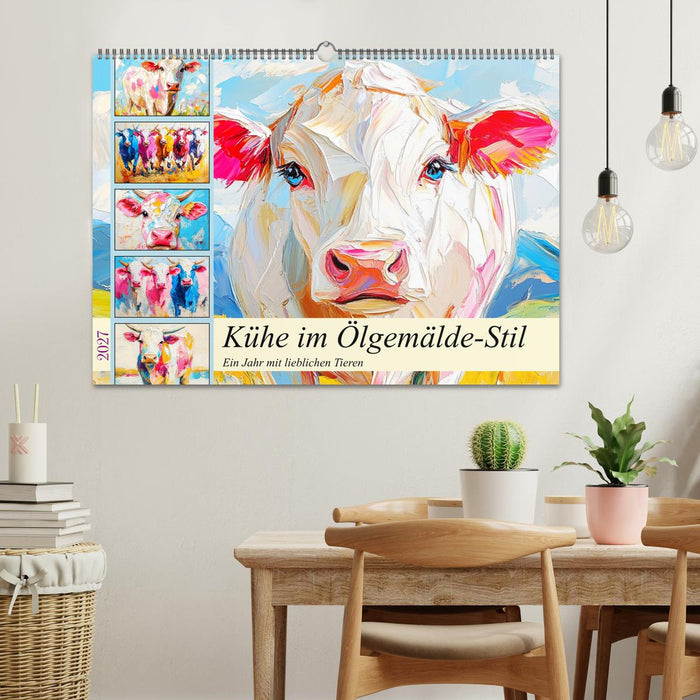 Kühe im Ölgemälde-Stil. Ein Jahr mit lieblichen Tieren (CALVENDO Wandkalender 2027)
