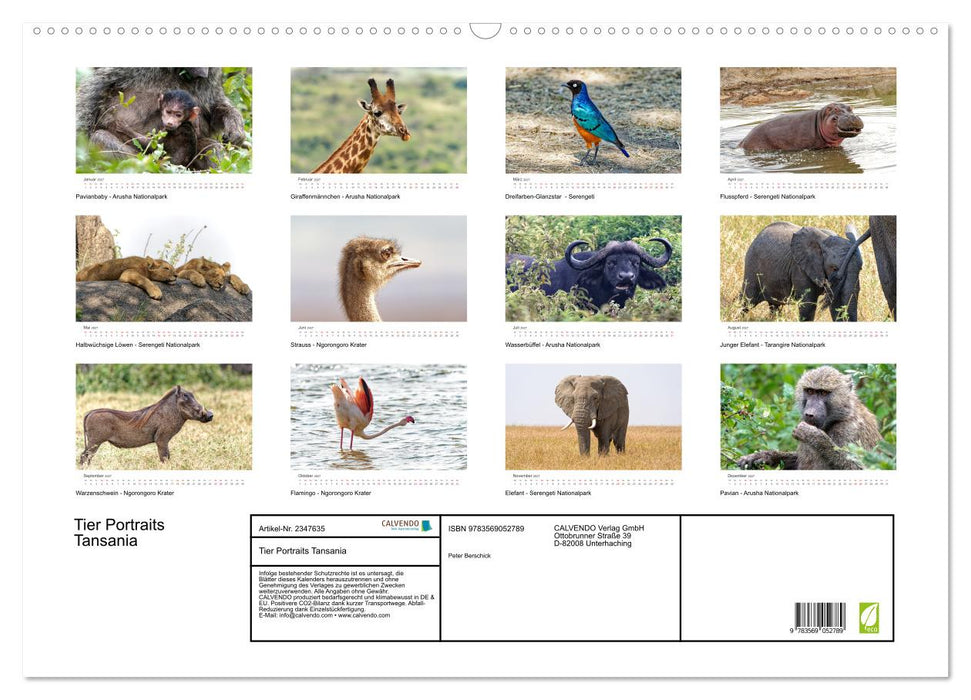 Tier Portraits Tansania (CALVENDO Wandkalender 2027)