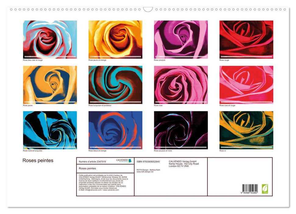 Roses peintes (CALVENDO Calendrier mensuel 2027)