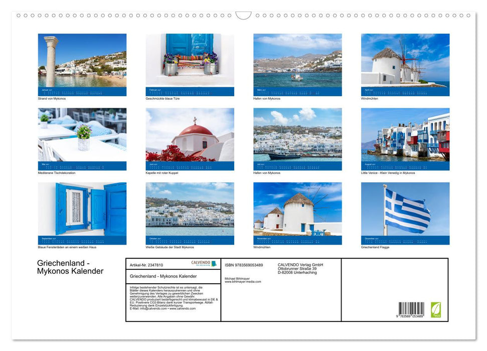 Griechenland - Mykonos Kalender (CALVENDO Wandkalender 2027)