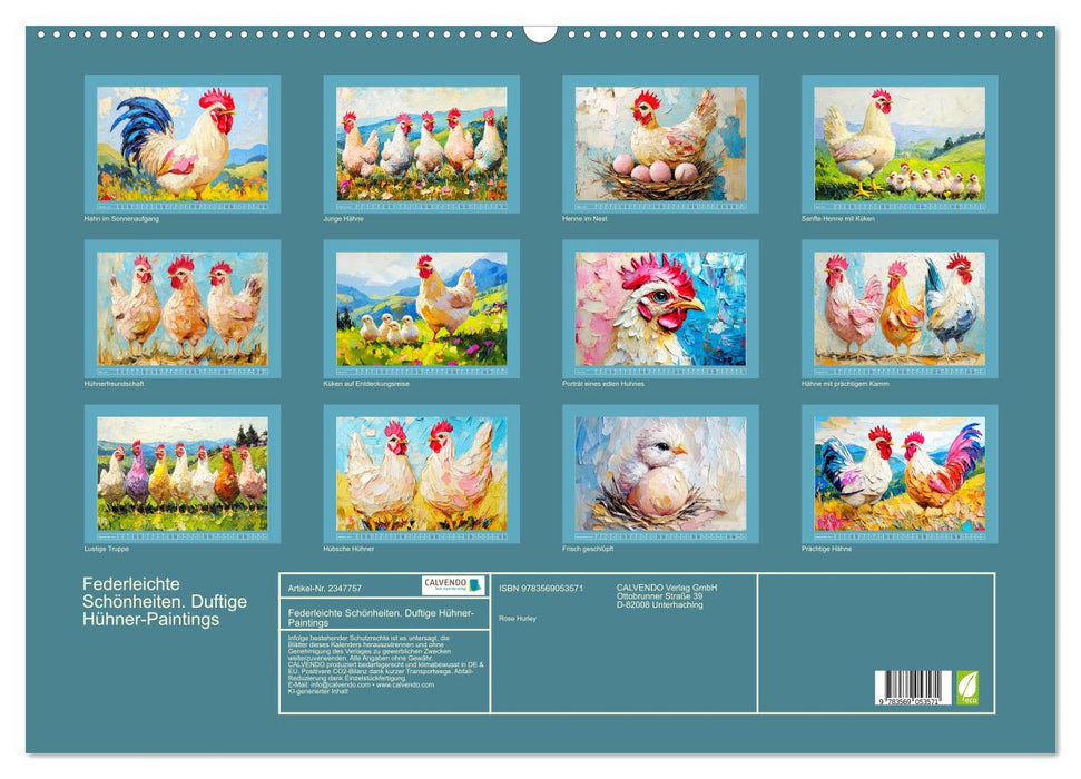 Federleichte Schönheiten. Duftige Hühner-Paintings (CALVENDO Wandkalender 2027)