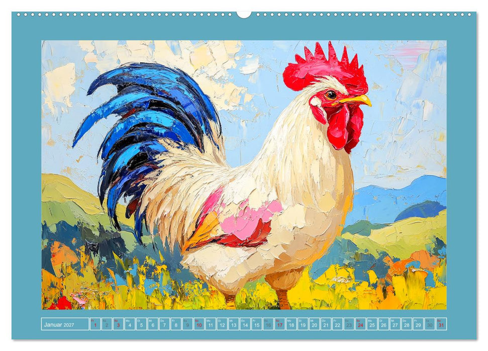 Federleichte Schönheiten. Duftige Hühner-Paintings (CALVENDO Wandkalender 2027)