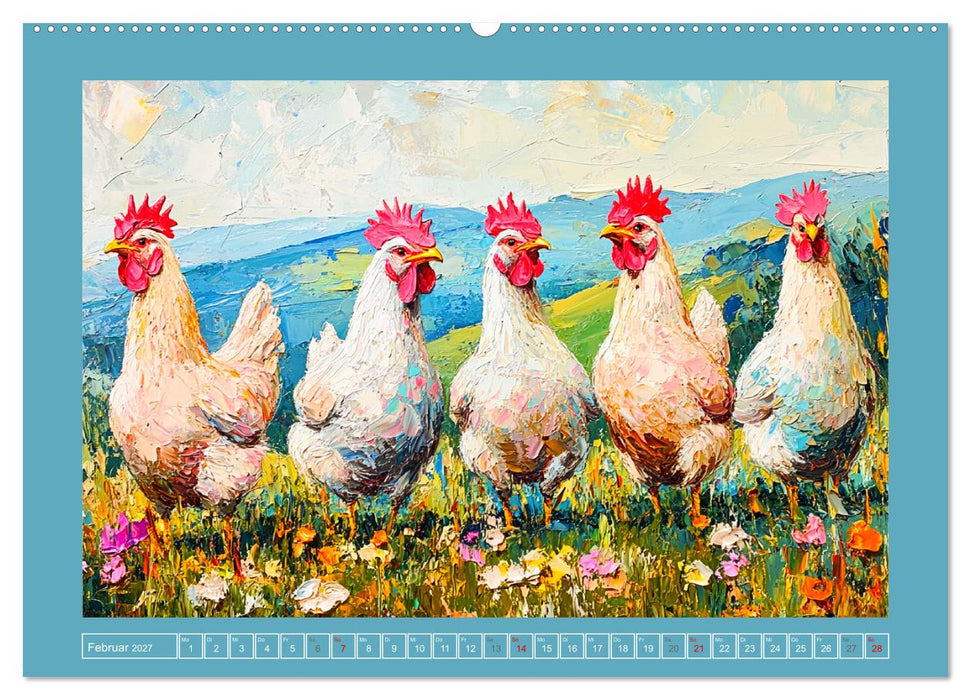Federleichte Schönheiten. Duftige Hühner-Paintings (CALVENDO Wandkalender 2027)