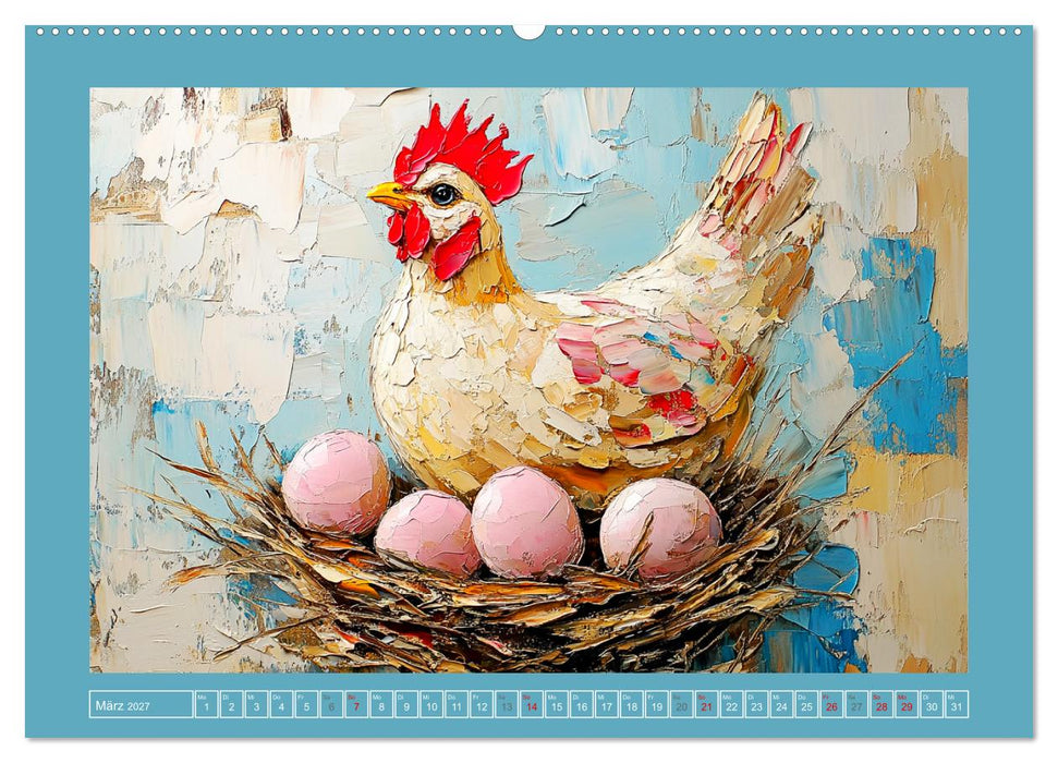 Federleichte Schönheiten. Duftige Hühner-Paintings (CALVENDO Wandkalender 2027)
