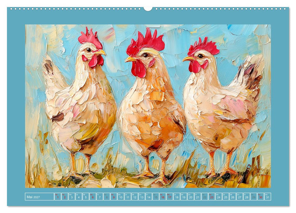 Federleichte Schönheiten. Duftige Hühner-Paintings (CALVENDO Wandkalender 2027)