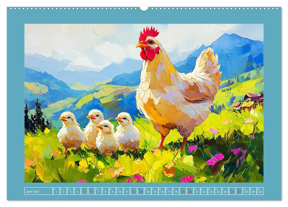 Federleichte Schönheiten. Duftige Hühner-Paintings (CALVENDO Wandkalender 2027)