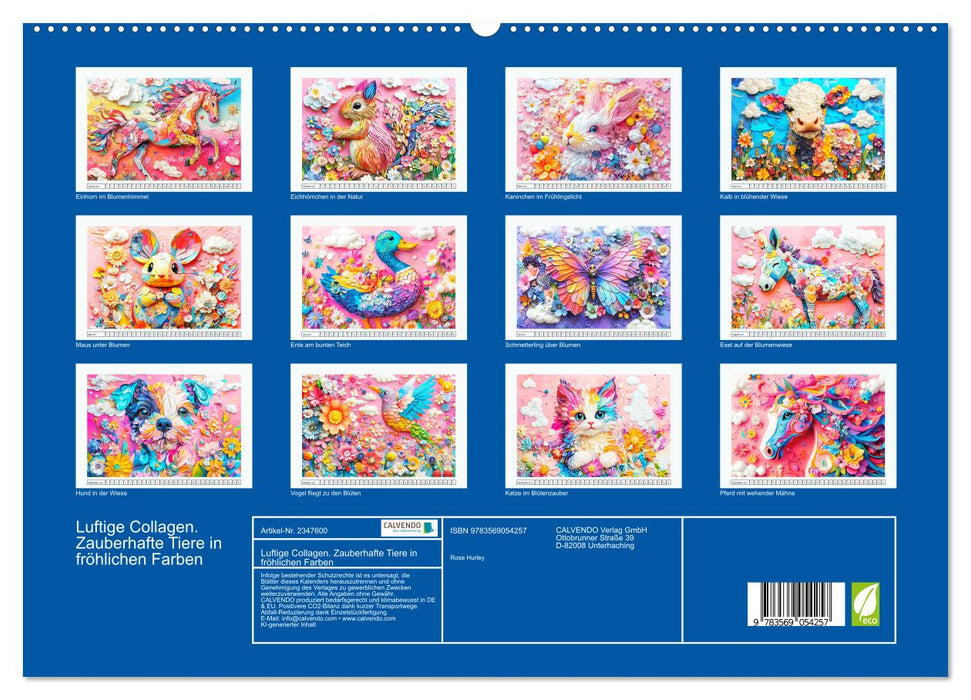 Luftige Collagen. Zauberhafte Tiere in fröhlichen Farben (CALVENDO Premium Wandkalender 2027)
