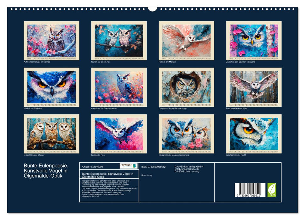 Bunte Eulenpoesie. Kunstvolle Vögel in Ölgemälde-Optik (CALVENDO Premium Wandkalender 2027)