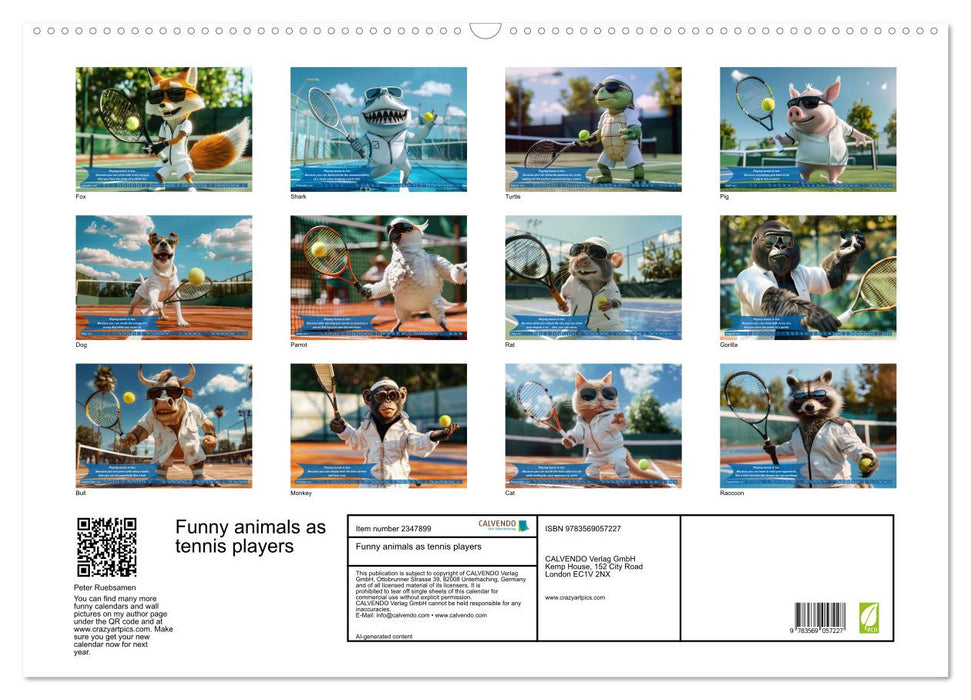 Funny animals as tennis players (CALVENDO Monthly Calendar 2027)