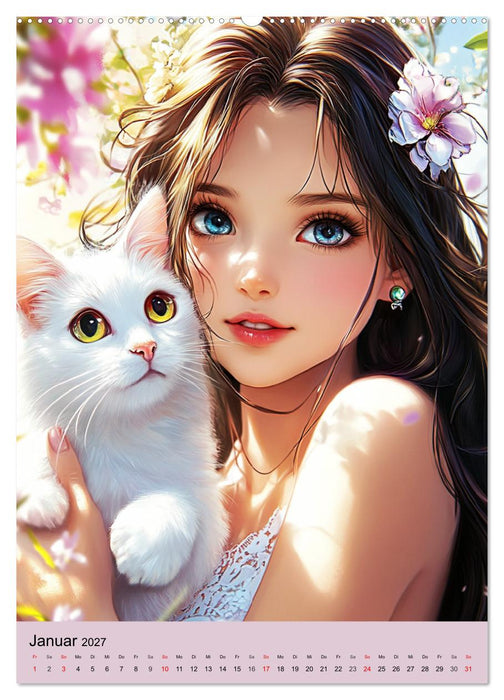 Magische Manga-Girls. Zauberhafte Illustrationen mit Krafttieren (CALVENDO Premium Wandkalender 2027)