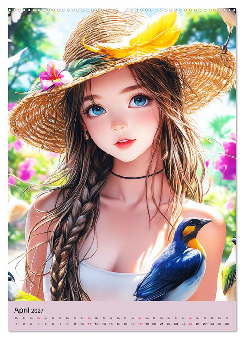 Magische Manga-Girls. Zauberhafte Illustrationen mit Krafttieren (CALVENDO Premium Wandkalender 2027)