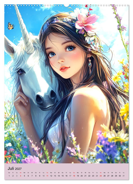 Magische Manga-Girls. Zauberhafte Illustrationen mit Krafttieren (CALVENDO Premium Wandkalender 2027)