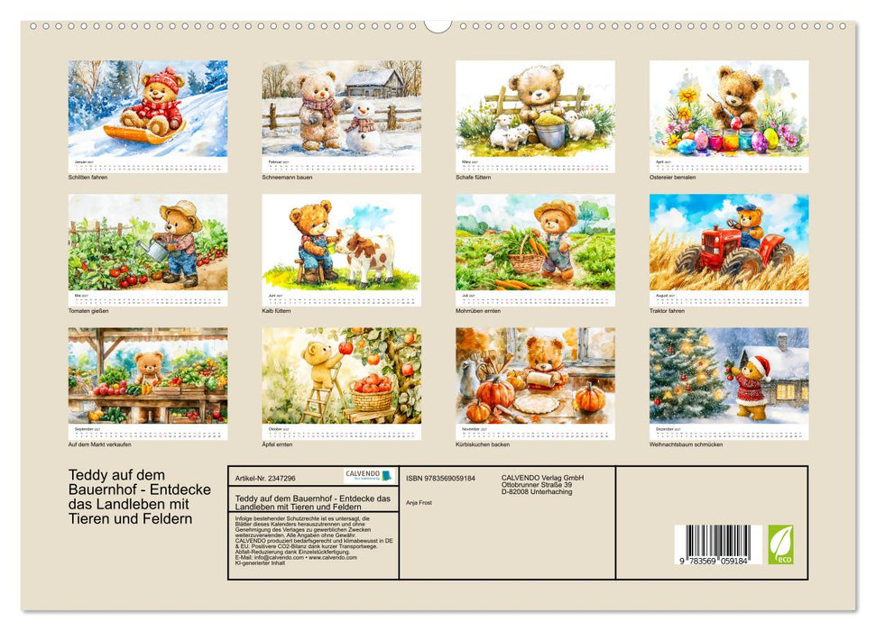 Teddy auf dem Bauernhof - Entdecke das Landleben mit Tieren und Feldern (CALVENDO Premium Wandkalender 2027)