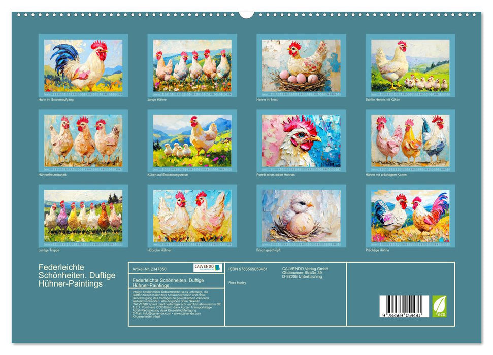 Federleichte Schönheiten. Duftige Hühner-Paintings (CALVENDO Premium Wandkalender 2027)
