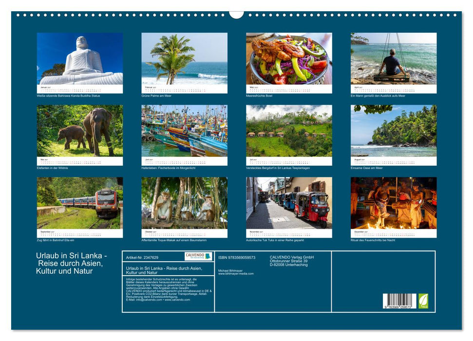 Urlaub in Sri Lanka - Reise durch Asien, Kultur und Natur (CALVENDO Wandkalender 2027)