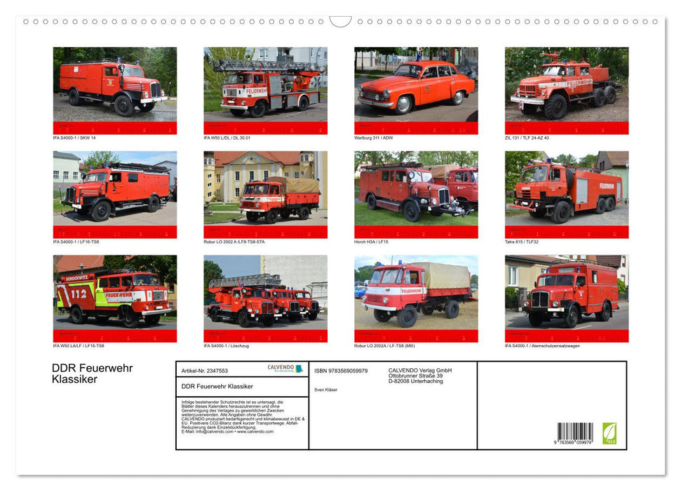 DDR Feuerwehr Klassiker (CALVENDO Wandkalender 2027)