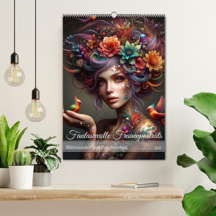 Fantasievolle Frauenporträts - Blütenzauber und Paradiesvögel (CALVENDO Wandkalender 2027)