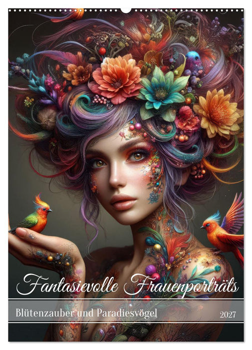 Fantasievolle Frauenporträts - Blütenzauber und Paradiesvögel (CALVENDO Wandkalender 2027)