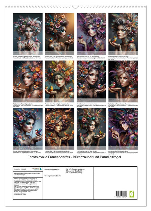 Fantasievolle Frauenporträts - Blütenzauber und Paradiesvögel (CALVENDO Wandkalender 2027)