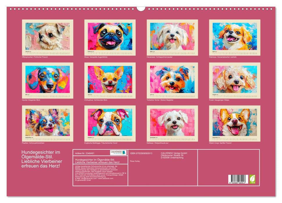 Hundegesichter im Ölgemälde-Stil. Liebliche Vierbeiner erfreuen das Herz! (CALVENDO Wandkalender 2027)