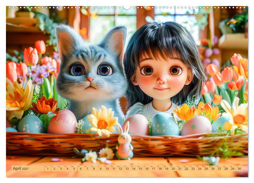 Lina und die Katzen - Magische Abenteuer in niedlichen Szenen (CALVENDO Wandkalender 2027)