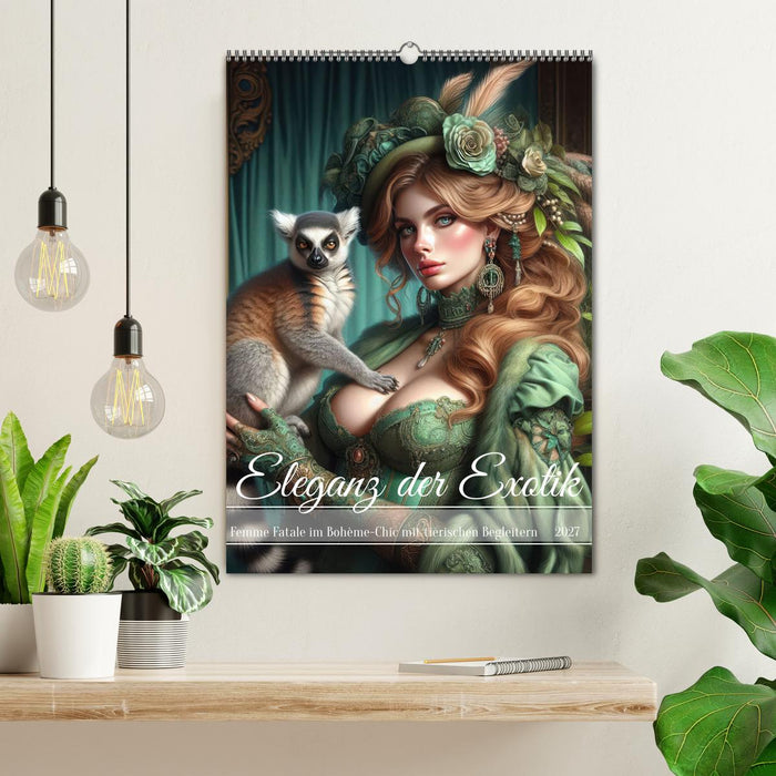 Eleganz der Exotik - Femme Fatale im Bohème-Chic mit tierischen Begleitern (CALVENDO Wandkalender 2027)