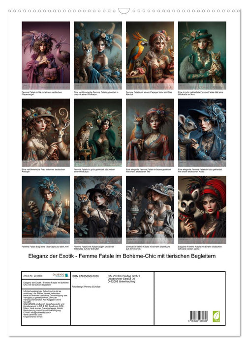 Eleganz der Exotik - Femme Fatale im Bohème-Chic mit tierischen Begleitern (CALVENDO Wandkalender 2027)
