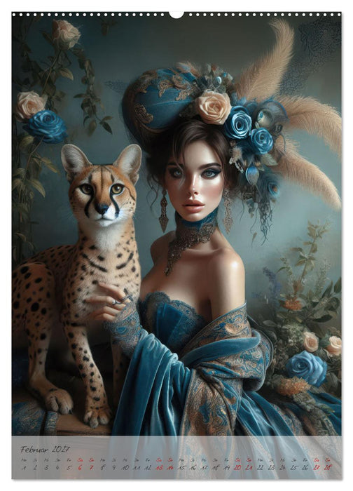 Eleganz der Exotik - Femme Fatale im Bohème-Chic mit tierischen Begleitern (CALVENDO Wandkalender 2027)
