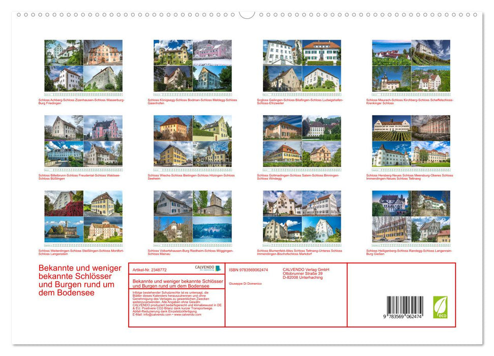 Bekannte und weniger bekannte Schlösser und Burgen rund um dem Bodensee (CALVENDO Premium Wandkalender 2027)