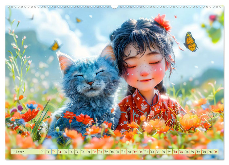 Lina und die Katzen - Magische Abenteuer in niedlichen Szenen (CALVENDO Premium Wandkalender 2027)