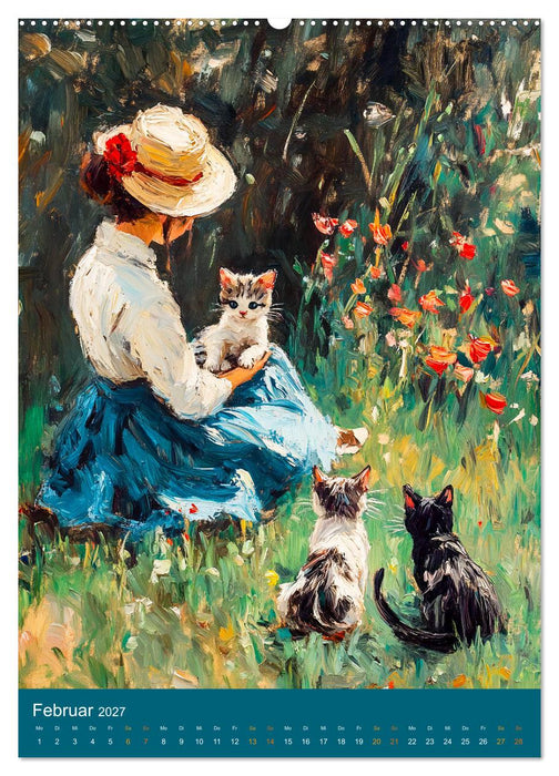 Katzen und Kunst - Samtige Herrscher der impressionistischen Gärten (CALVENDO Premium Wandkalender 2027)