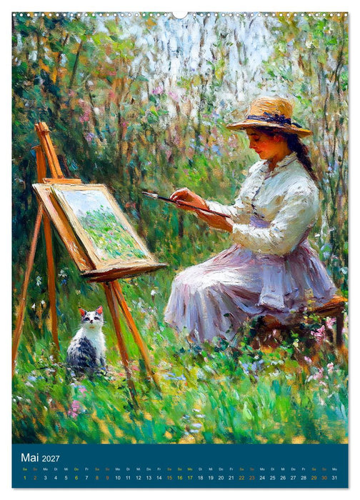 Katzen und Kunst - Samtige Herrscher der impressionistischen Gärten (CALVENDO Premium Wandkalender 2027)