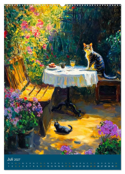 Katzen und Kunst - Samtige Herrscher der impressionistischen Gärten (CALVENDO Premium Wandkalender 2027)