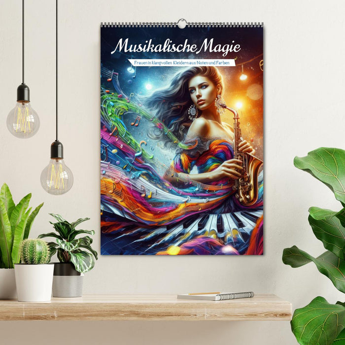 Musikalische Magie – Frauen in klangvollen Kleidern aus Noten und Farbe (CALVENDO Wandkalender 2027)