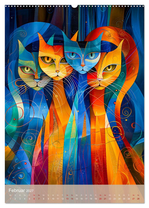 Astrale Katzen - Abstrakte Kunst für Katzenliebhaber (CALVENDO Wandkalender 2027)