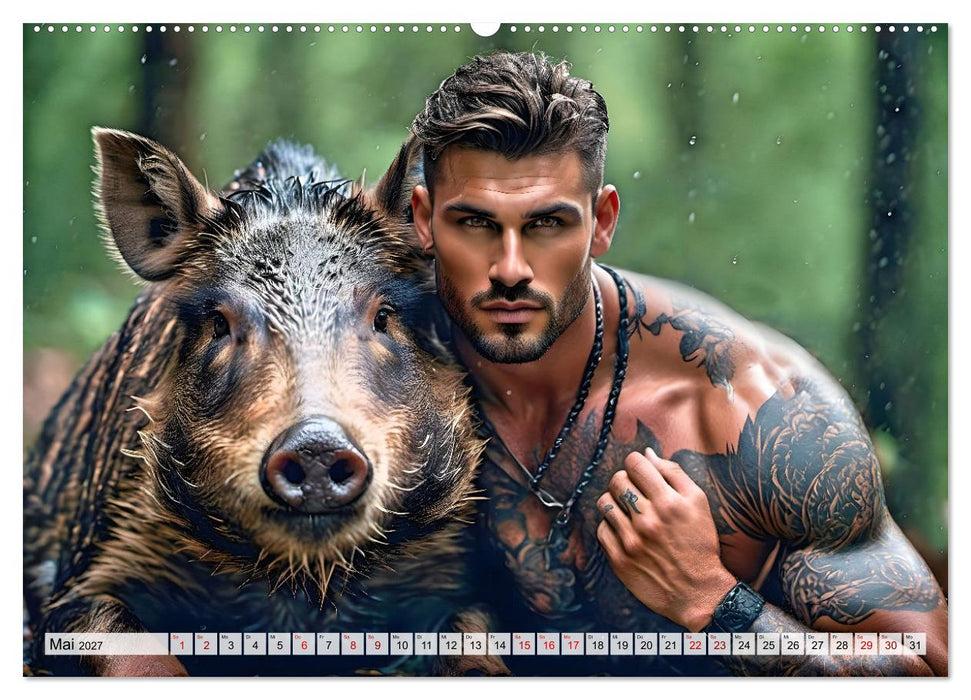 Naturburschen im Wald - Muskeln, Tattoos und Waldbewohner (CALVENDO Wandkalender 2027)