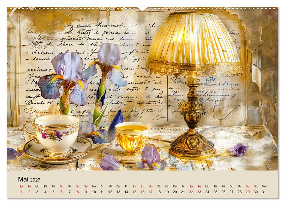 Shabby Chic Romantik - Vintage Tassen, Blumen und nostalgische Briefe (CALVENDO Wandkalender 2027)