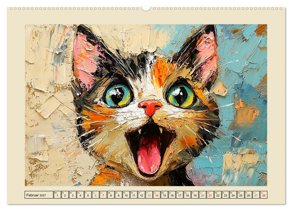 Katzengesichter im Ölgemälde-Stil. Liebliche Portraits fürs Herz (CALVENDO Wandkalender 2027)