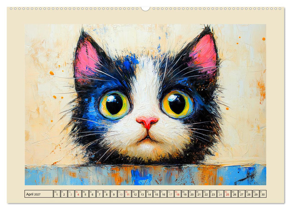 Katzengesichter im Ölgemälde-Stil. Liebliche Portraits fürs Herz (CALVENDO Wandkalender 2027)