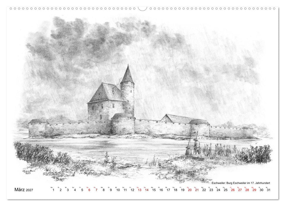 ZeitZeichnen: Burgen und Befestigungen in der Aachener Region (CALVENDO Wandkalender 2027)