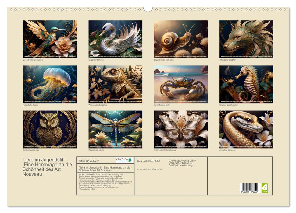 Tiere im Jugendstil - Eine Hommage an die Schönheit des Art Nouveau (CALVENDO Wandkalender 2027)
