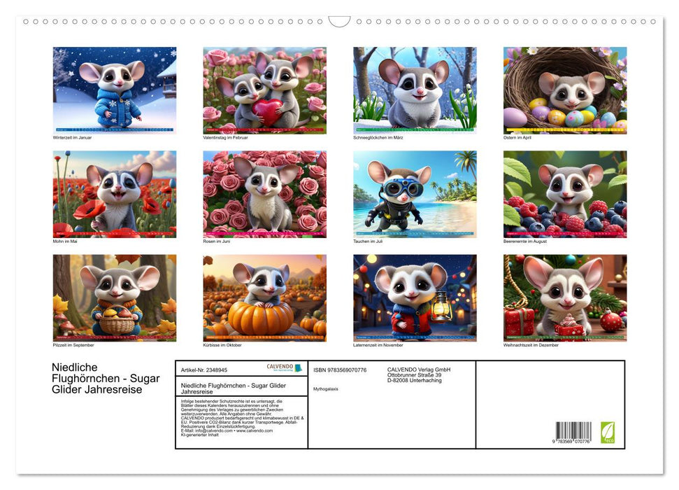 Niedliche Flughörnchen - Sugar Glider Jahresreise (CALVENDO Wandkalender 2027)