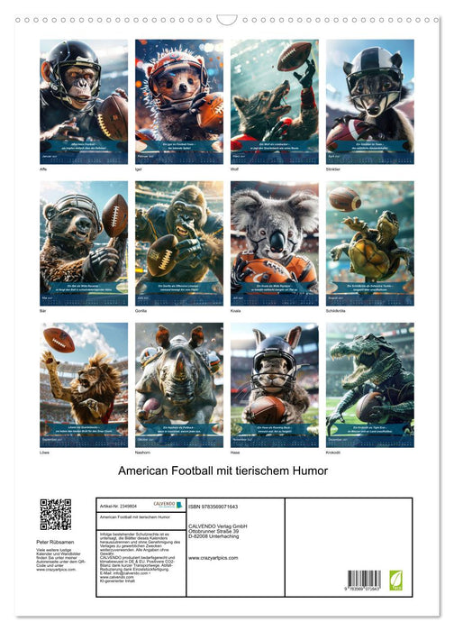 American Football mit tierischem Humor (CALVENDO Wandkalender 2027)