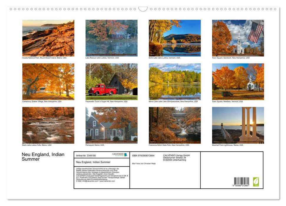 Neu England, Indian Summer (CALVENDO Wandkalender 2027)