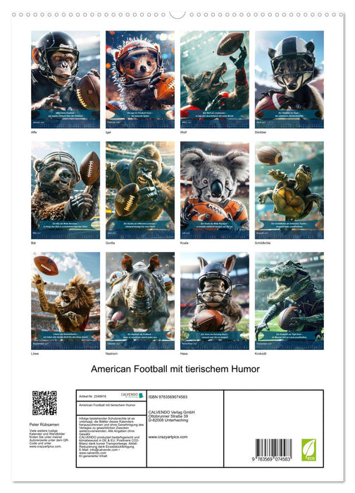 American Football mit tierischem Humor (CALVENDO Premium Wandkalender 2027)