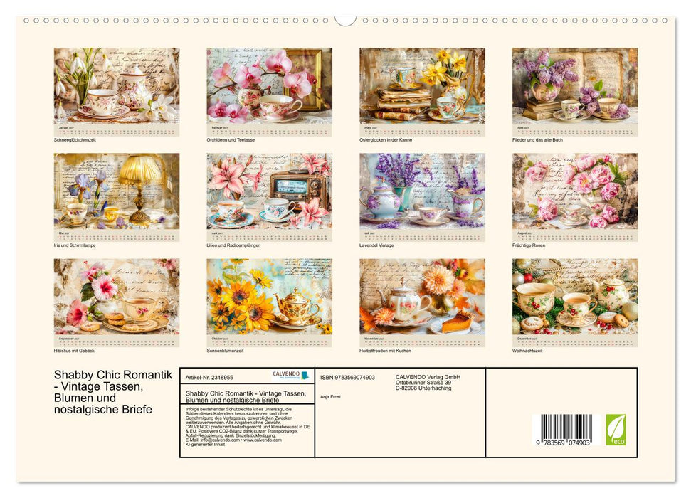 Shabby Chic Romantik - Vintage Tassen, Blumen und nostalgische Briefe (CALVENDO Premium Wandkalender 2027)