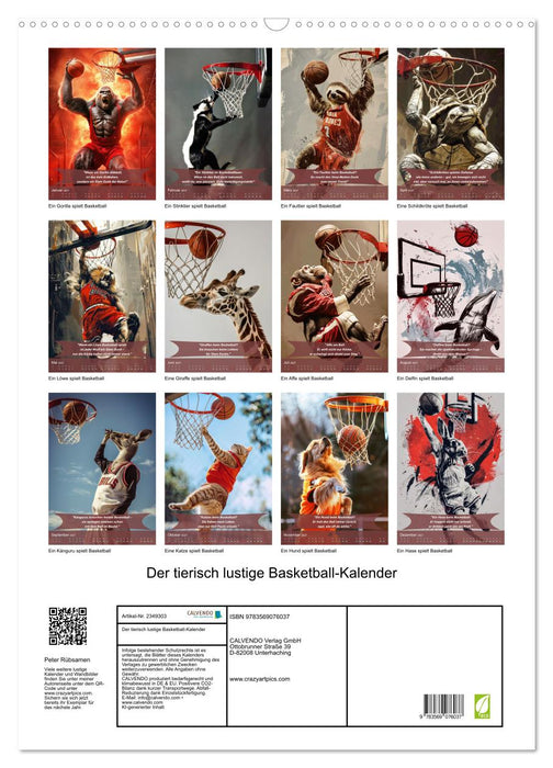 Der tierisch lustige Basketball-Kalender (CALVENDO Wandkalender 2027)