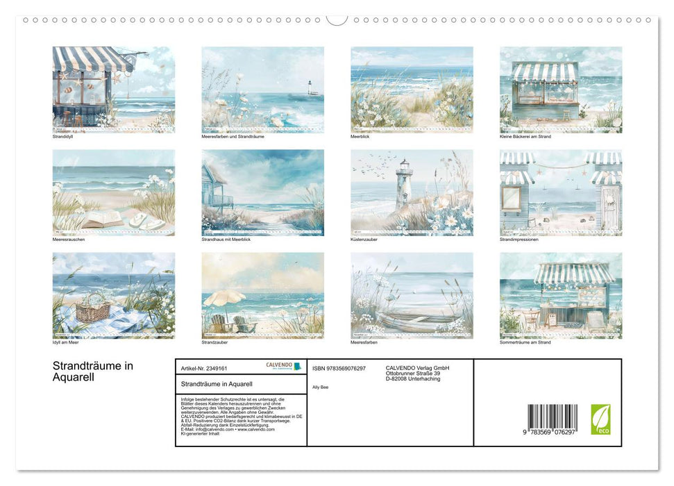 Strandträume in Aquarell (CALVENDO Premium Wandkalender 2027)