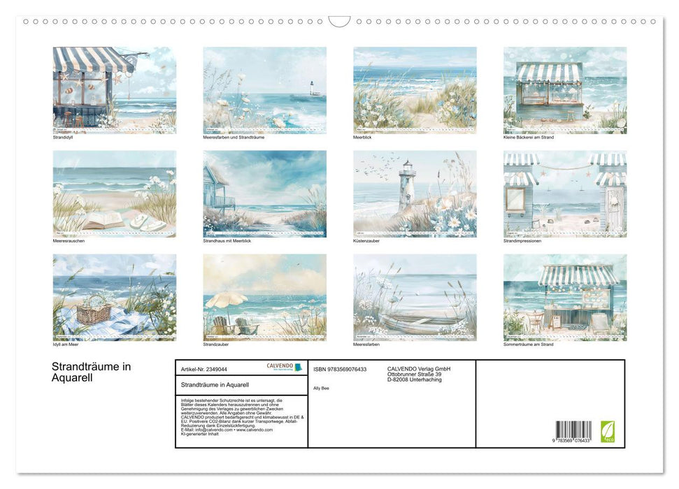 Strandträume in Aquarell (CALVENDO Wandkalender 2027)